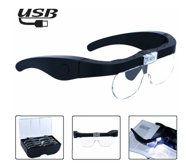Magnipros Rechargeable Head Magnifying Glasses with 2 LEDs & 4 Detachable Lenses - Senior.com Magnifying Glasses